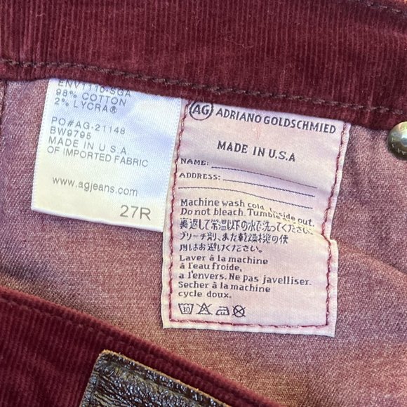 AG ADRIANO GOLDSCHMIED Pants Wine Maroon Burgundy The Stilt Cigarette Leg 27R - Picture 7 of 7